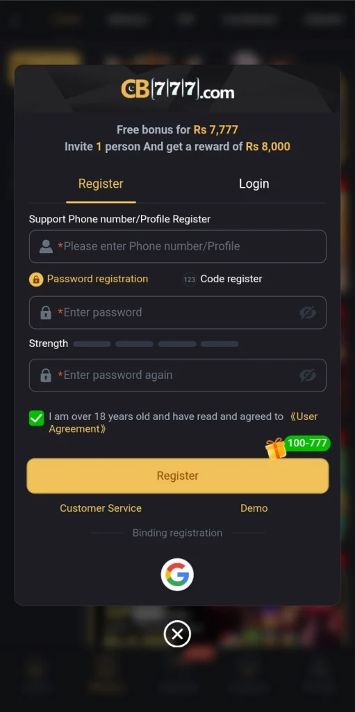 CB777 Register & Login