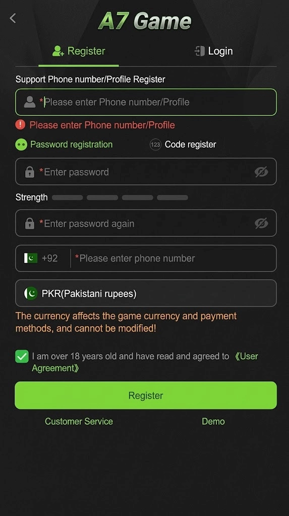 A7 Register Account